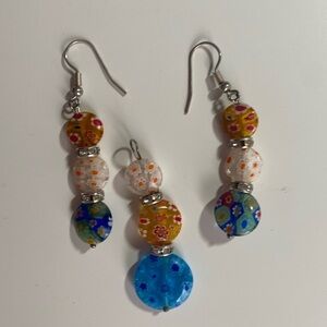 Beaded pendant and earrings